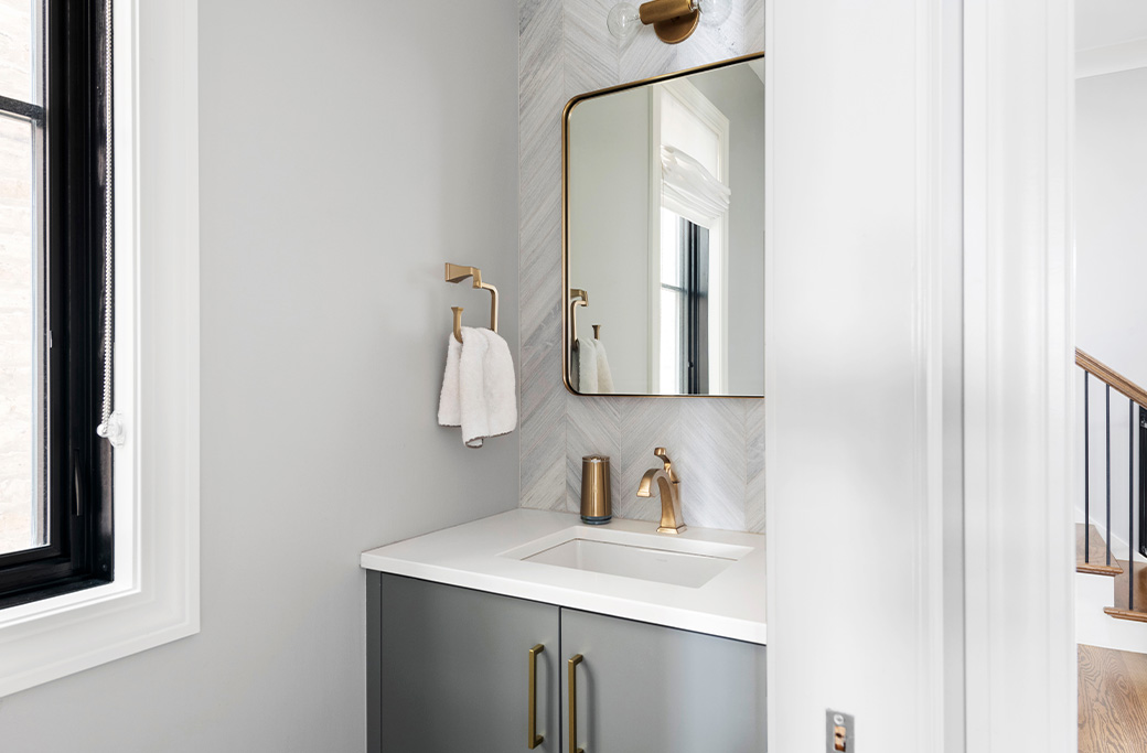 Affordable vanity used in a Rhode Island small bathroom remodel