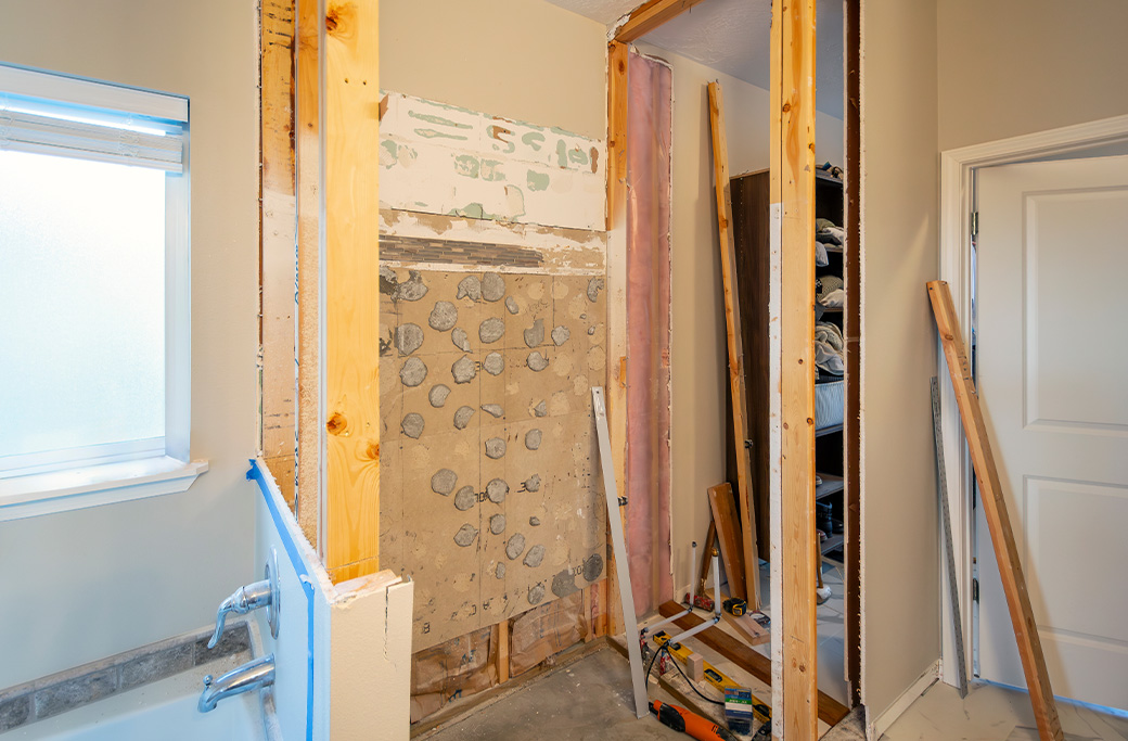 Walk-in shower installation during bathroom remodeling in Warwick RI