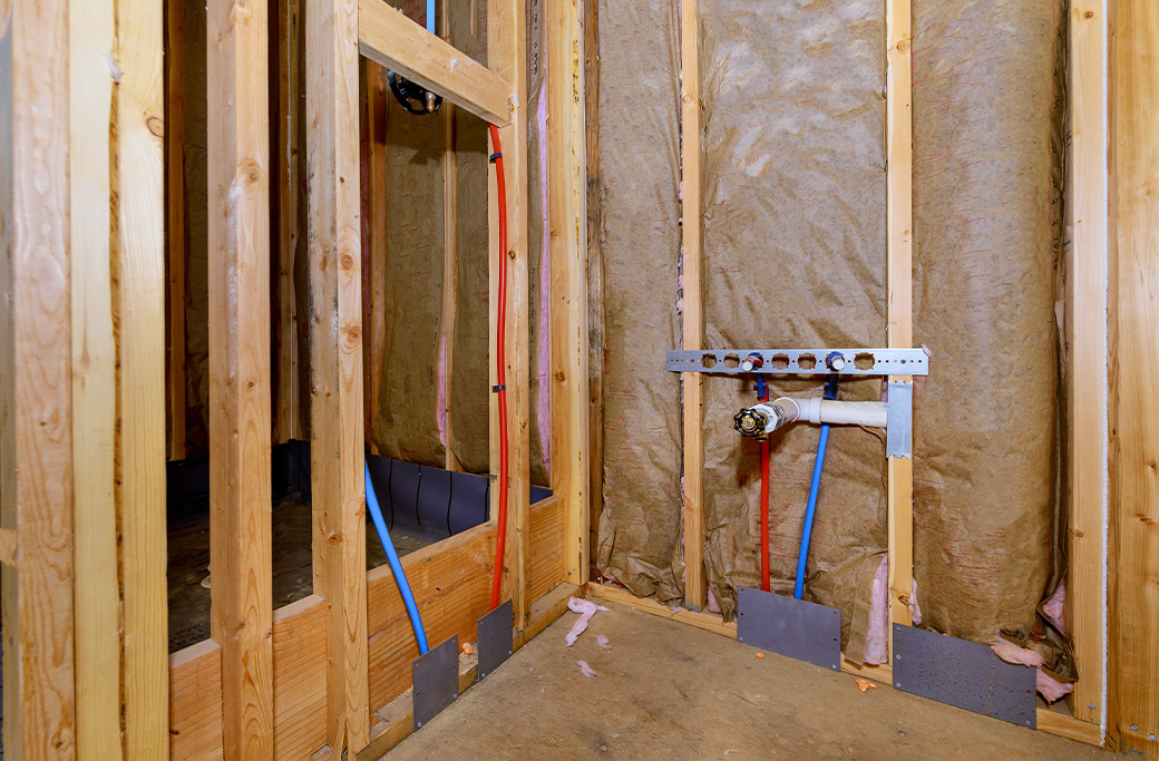 Plumbing work during a bathroom remodel in Rhode Island