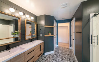 Beautifully completed bathroom remodel in a Rhode Island home with modern finishes