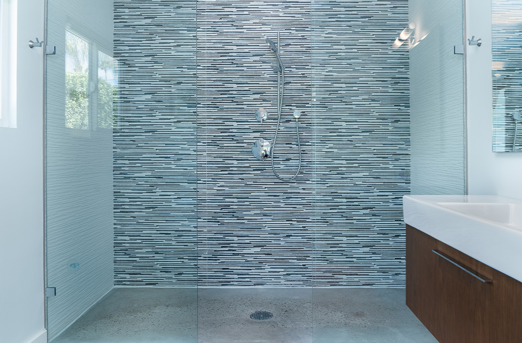 Walk-in shower installed during a bathroom renovation in a Rhode Island home