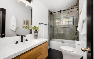 Bathroom remodel in an older Rhode Island home combining traditional style with modern features