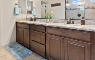 Bathroom vanity in a completed Rhode Island bathroom remodel