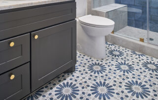 Bathroom remodel with durable tile flooring in a Rhode Island home